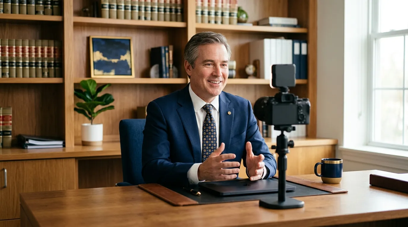 Attorney recording a short educational video in a law office