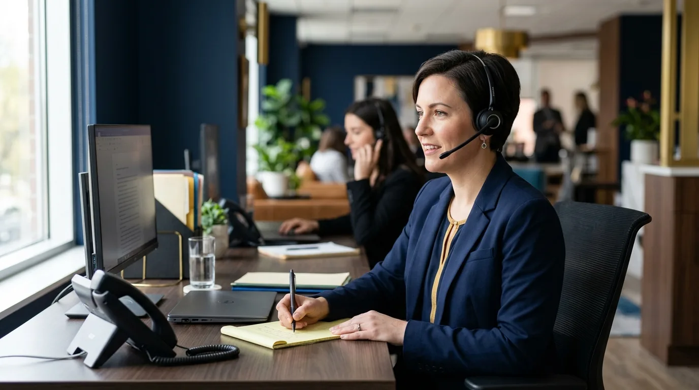 Law firm intake specialist receiving a live transfer call
