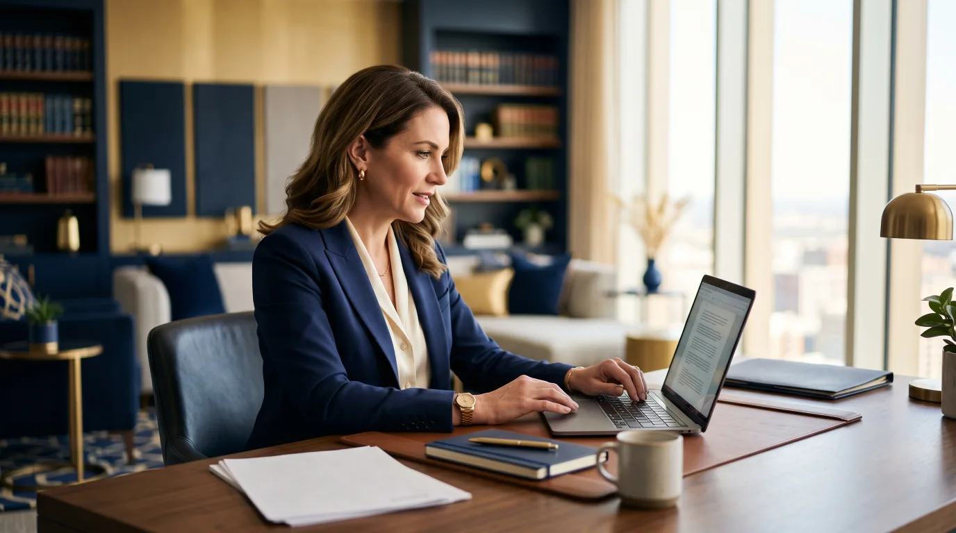 Attorney reviewing law firm search visibility on a laptop